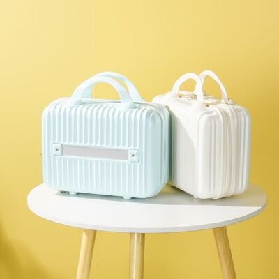 購入 14インチポータブルハードシェル化粧品旅行用ケース 粉砕防止ABSポータブル化粧品ケース スーツケース ミニ旅行手荷物 弾性帯付き トレーンキャンプ用化粧品スーツケース 黒色 online manufacture